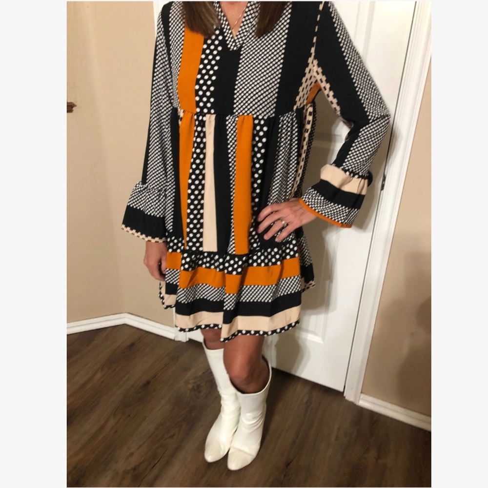 Color Block Polka Dot Ruffle Mini Dress - Picture 5 of 9